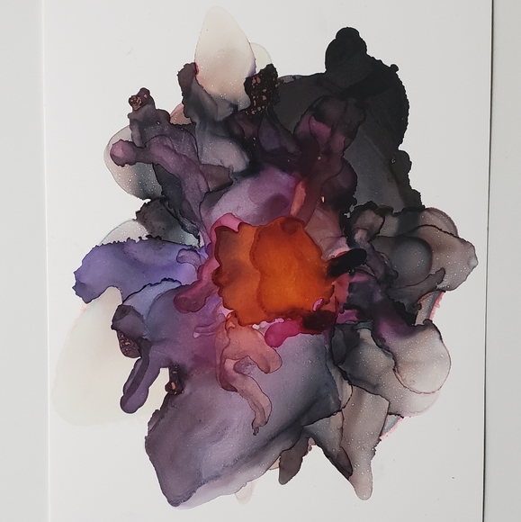 Black Hole Sun Original Alcohol Ink Painting - Picture 2 of 2